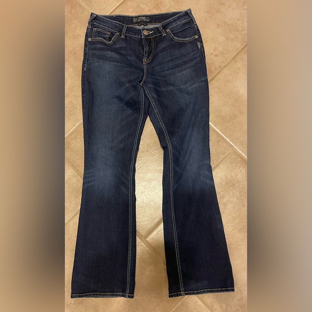 Silver Jeans Natsuki Bootcut Thick Stitch Distressed Dark Wash Womens
